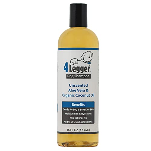 4Legger Organic Natural Dog Shampoo, Hypoallergenic Dog Shampoo, Puppy Safe Coconut Shampoo, Sensitive Skin, Fragrance Free with Aloe for Soothing Relief of Dry, Itchy, Sensitive Allergy Skin 16 oz