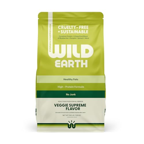 Wild Earth Vegan Dry Dog Food Performance Formula | Plant-Based Vegetarian Kibble | Wheat-Free, Allergen-Free, Veterinarian-Developed | Veggie Supreme Flavor, 18lb Bag
