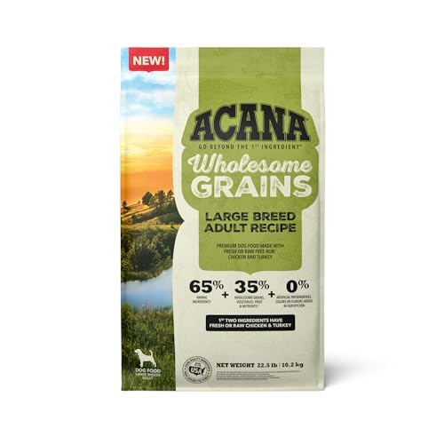 ACANA Wholesome Grains Dry Dog Food, Large Breed Adult Recipe, Poultry Dog Food, 22.5lb