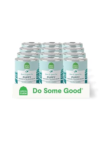Open Farm Canned Puppy Food, Pate for Complete & Balanced Nutrition, Grain-Free and Legume-Free, Chicken & Salmon Recipe for Puppies, 12.5oz Cans (Pack of 12)