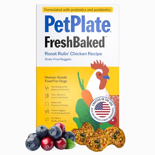 PetPlate Roost Rulin' Chicken FreshBaked Dry Dog Food, Gently Baked and Air-Dried Human Grade Dog Food, Formulated with Prebiotics and Postbiotics, Grain Free, No Fillers or by-Products 2lbs