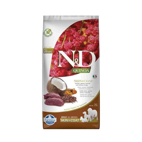 Farmina, N&D Quinoa Skin & Coat w/Venison, Quinoa, Coconut & Turmeric Recipe Adult All Breeds Dry Dog Food, 246.4 Ounce