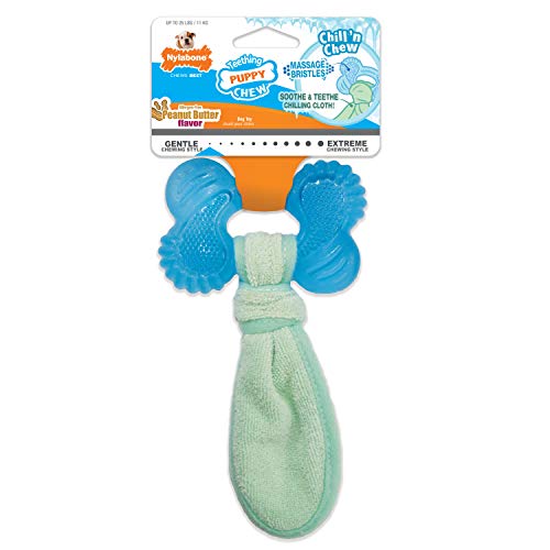 Nylabone Freezer Bone Puppy Chew Toy, Soothing Teething Toys for Puppies, Rubber & Terry Cloth, Peanut Butter Flavor, Small - Up to 25 lbs, 1 Count