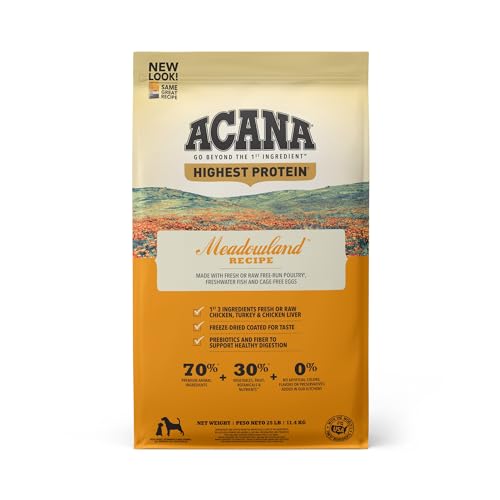 ACANA Highest Protein Dry Dog Food, Meadowland, Chicken and Turkey Recipe, 25lb