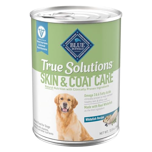 Blue Buffalo True Solutions Skin & Coat Care Wet Dog Food for Adult Dogs, Made with Natural Ingredients, Whitefish, 12.5-oz. Cans (12 Count)
