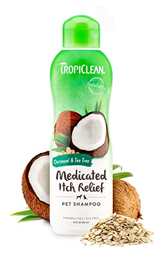 TropiClean Oatmeal Cat & Dog Shampoo for Itchy Skin Relief, Puppy & Kitten Safe, Medicated Tea Tree Oil for Itchy Skin Relief, Made in USA, 20oz.