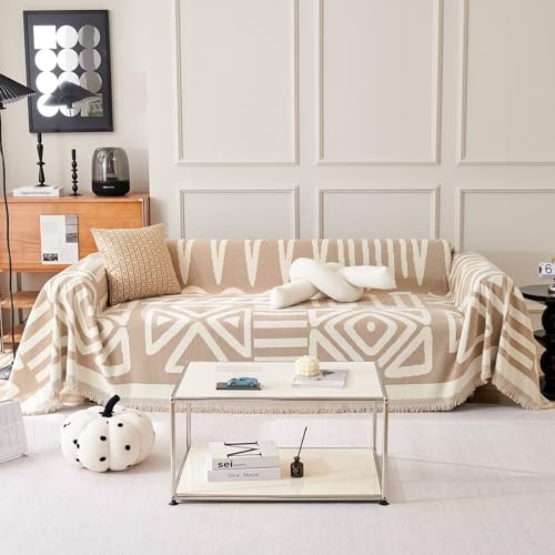 VClife Boho Couch Cover Sofa Covers, Chenille Couch Covers for Sectional Sofa - Anti Slip Love Seat Couch Covers for 2 Cushion Couch, Washable Slipcover for Dog Sofa Protector, Khaki, 71''x1...