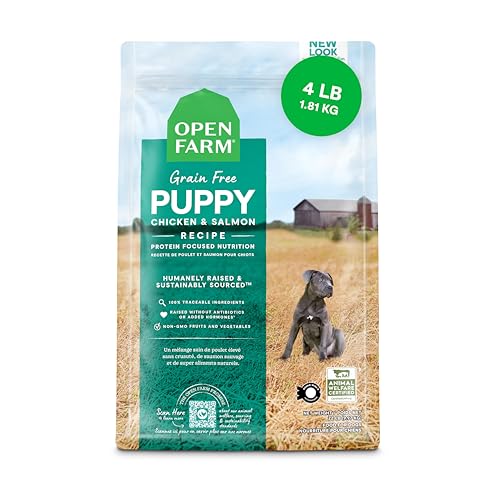 Open Farm, Grain-Free Dry Dog Food for Puppies, Protein-Packed Kibble, Sustainably & Ethically Sourced Ingredients, Non-GMO Veggies & Superfoods, Chicken & Salmon Puppy Recipe, 4lb Bag