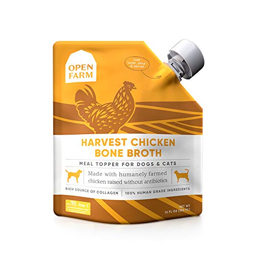 Open Farm Bone Broth, Food Topper for Both Dogs and Cats with Responsibly Sourced Meat and Superfoods Without Artificial Flavors or Preservatives, 12oz (Harvest Chicken)