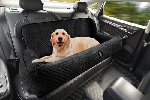 Dog Car Seat for Large Dog Car Bed Under 100LBS, Pet Booster Back Seat Removable Washable with Safety Tethers/Storage Pocket Black