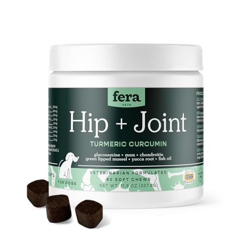Fera Pet Organics Hip + Joint Supplement for Dogs - Vet Created - Soft & Chewy Dog Joint Supplement - Glucosamine, Chondroitin, MSM Chicken Flavor, 90 Chews