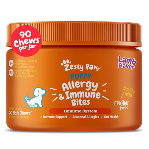 Zesty Paws Dog Allergy Relief - Anti Itch Supplement - Omega 3 Probiotics for Dogs - Digestive Health - Soft Chews for Skin & Seasonal Allergies - with Epicor Pets - Puppy - Lamb - 90 Count