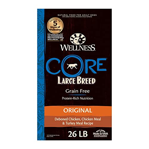 Wellness CORE Dry Dog Food, Large Breed, Grain-Free, High Protein, Natural, Original Chicken & Turkey Recipe, (26-Pound Bag)