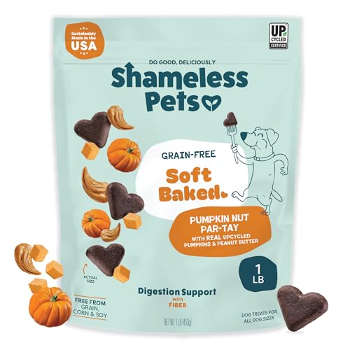 Shameless Pets Soft-Baked Dog Treats, Pumpkin Nut Partay - Natural & Healthy Chews for Digestive Support with Fiber - Doggy Biscuits Baked & Made in USA, Free from Grain, Corn & Soy - 1 Po...
