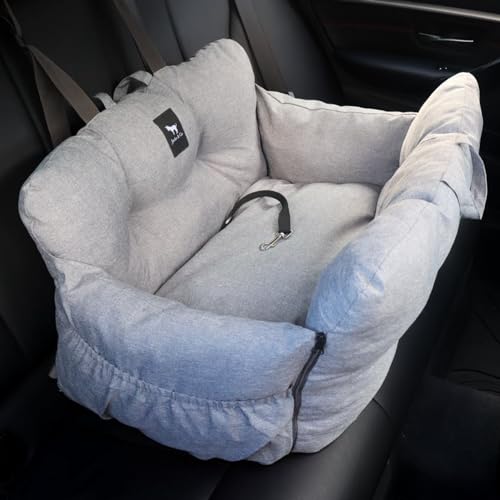 JACKO & CO - Premium Medium Dog Car Seat & Bed for Dogs up to 40lbs / Soft Cloudlike Pet Travel Bed for Back Seat Safety, Machine Washable & Water Resistant (Grey/Medium (20-40lbs))
