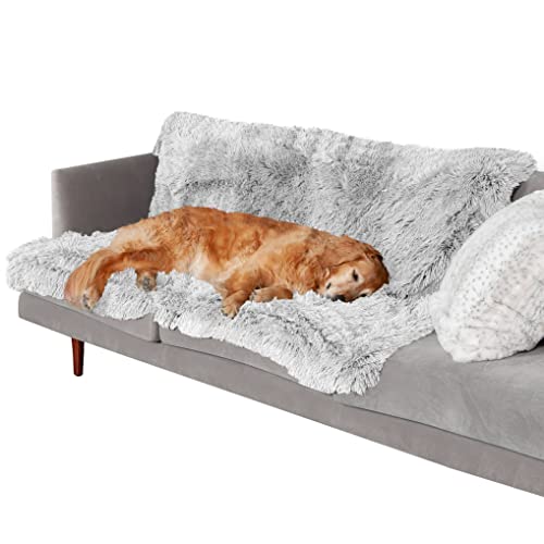 Furhaven Waterproof Throw Blanket for Dogs & Indoor Cats, Washable Shaggy Plush Calming Long Faux Fur & Velvet Dog Blanket Mist Gray, Extra Large/XL
