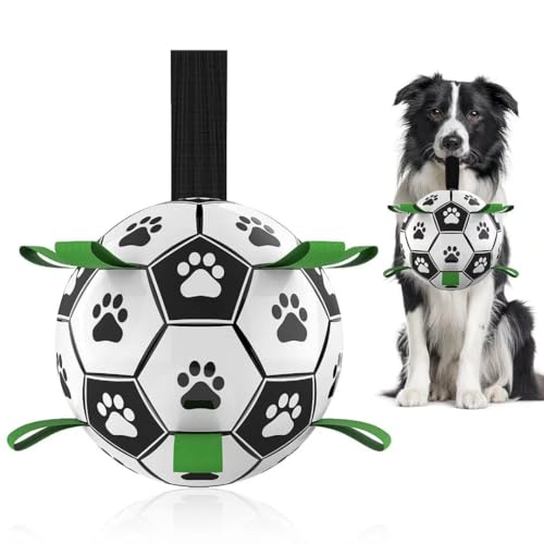 QDAN Dog Toys Soccer Ball with Straps, Interactive Dog Toys for Tug of War, Puppy Birthday Gifts, Dog Tug Toy, Dog Water Toy, Durable Dog Balls World Cup for Small & Medium Dogs 6 Inch