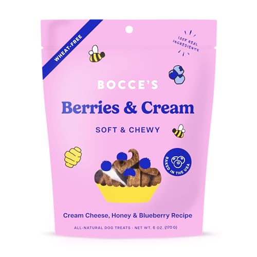 Bocce's Bakery 'Berries & Cream Treats for Dogs, Wheat-Free Everyday Dog Treats, Made with Real Ingredients, Baked in The USA, All-Natural Soft & Chewy Cookies, Cream Cheese & Bl...
