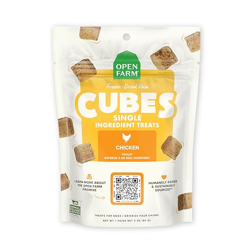 Open Farm Cubes, Freeze-Dried Raw, Single Ingredient Dog Treats, Chicken, 3oz Pouch