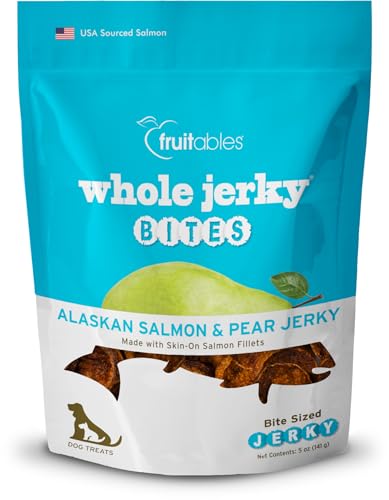 Fruitables Healthy Dog Treats Whole Jerky Bites for Dogs Alaskan Salmon & Pear Flavored 5 Ounces