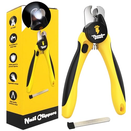 Thunderpaws LED Dog Nail Clippers with Light, Trimmers with Protective Guard, Quick Sensor, Safety Lock and Nail File - Suitable for Large and Small Dogs & Cats (Yellow, LED)