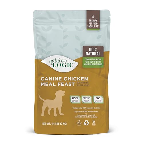 Nature's Logic Dry Dog Food - 100% Natural - No Synthetics - For All Ages, Sizes, Breeds - Free From Common Allergens, High Protein - Chicken Meal Feast, 4.4lbs