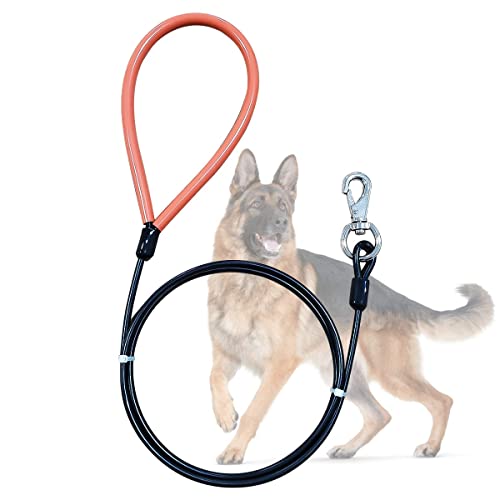 Mi Metty Heavy Duty Dog Leash, Chew Proof Metal Leash for Large Dogs (Up to 250lbs), 10ft WireRope Dog Leashes with Soft Silicone Grip