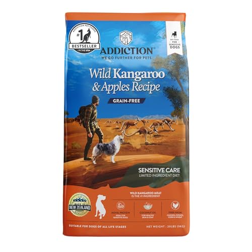 Addiction Wild Kangaroo & Apples - Dry Dog Food - Limited Ingredient Novel Protein - Muscle and Weight Management - Grain-Free - Ideal for Dogs with Food Allergies - Crafted in New Zealand 20lb