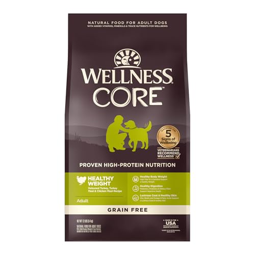 Wellness CORE Dry Dog Food, Grain-Free, High Protein, Natural, Healthy Weight Turkey & Chicken Recipe, (12-Pound Bag)