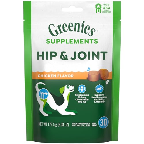 Greenies Supplements Hip and Joint Supplements for Dogs, Chicken Flavor, 30 Count Soft Chews Dog Joint Supplements, 6.08 oz.