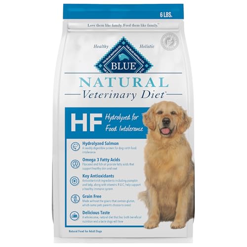 Blue Buffalo Natural Veterinary Diet HF Hydrolyzed for Food Intolerance Dry Dog Food, Veterinarian's Prescription Required, Salmon, 6-lb. Bag