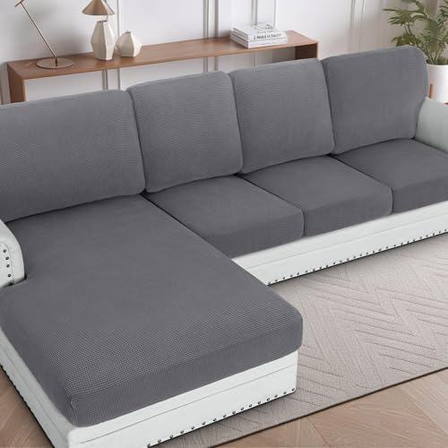 H.VERSAILTEX 2025 New Sectional Couch Covers 8 Pieces Stretch Sofa Covers for Sectional Sofa Set Separate L Shaped Couch Cover for Both Left/Right Couch (Seat and Back: 1 Chaise + 3 Sofa, Grey)