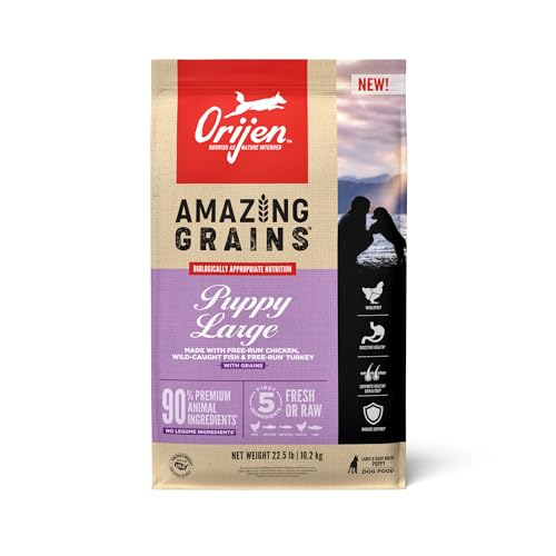 ORIJEN Amazing Grains Puppy Large Dry Dog Food, High Protein Dog Food for Large and Giant Puppy Breeds, Fresh or Raw Ingredients, 22.5lb