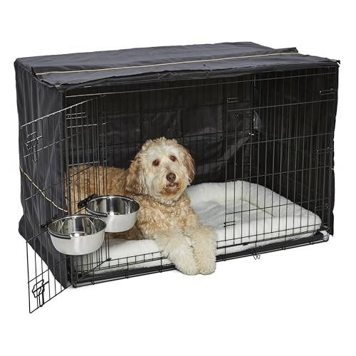 Midwest Homes for Pets 1548DD-KIT 2 Door iCrate Pet Bed, Cover & 2 Bowls, 48" Kit/XL Dog Breed