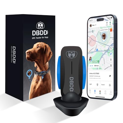 DBDD Dog GPS Tracker, Smart Waterproof Tracker with Real-Time Location, Escape Alerts, Activity Monitor, iOS & Android Compatible, for Dogs 40 lbs+ (Black)
