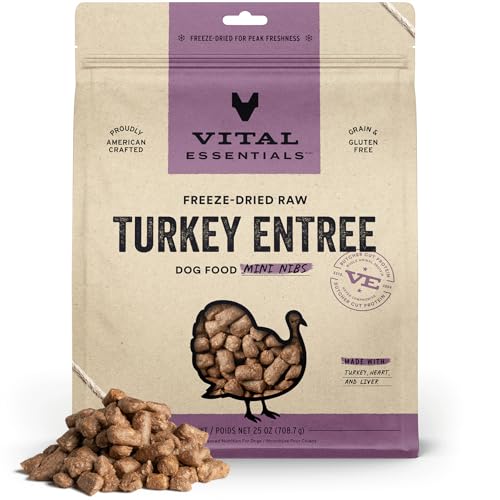 Vital Essentials Freeze Dried Raw Dog Food, Turkey Mini Nibs Entree, 25 oz