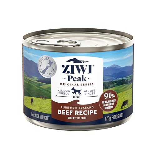 Ziwi Peak Canned Wet Dog Food All Natural, High Protein, Grain Free, Limited Ingredient, with Superfoods (Beef, 6 Ounce Cans, Pack of 12)