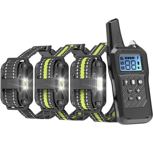 Dog Shock Collar 3 Pack Dog Training Collar with Remote IP65 Waterproof E Collar for Dogs Training with Shock Vibrate Beep and Light Modes for Small Medium Large Dogs