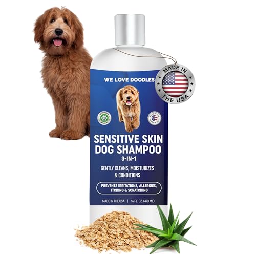 Premium 3-in-1 Sensitive Skin Dog Shampoo, Great for Allergies, Itching, Scratching, Anti-Itch Shampoo for Dogs with Oatmeal & Aloe, Made in USA, Natural Ingredients, 16 oz [We Love Doodles]