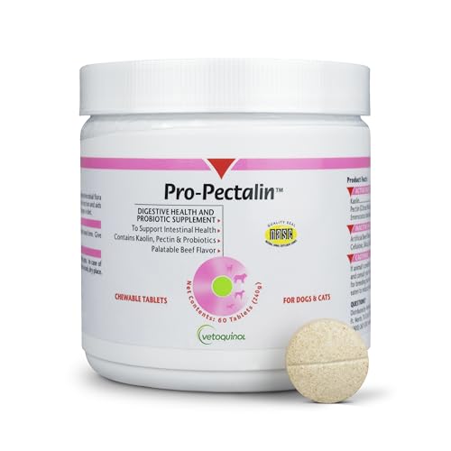 Vetoquinol Pro-Pectalin Chewable Tablets for Dogs & Cats, Helps Relieve Occasional Diarrhea, Situational Diarrhea Relief with Kaolin and Pectin, Contains Beneficial Probiotic Bacteria, 60ct