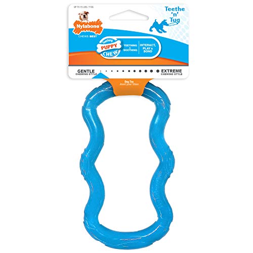 Nylabone Teethe 'N Tug Puppy Chew Toy for Dogs, Teething Play Toys for Puppies, Blue, X-Small - Up to 15 lbs, 1 Count