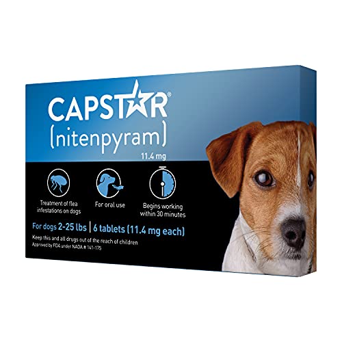 Capstar(nitenpyram) for Dogs Fast-Acting Oral Flea Treatment for Dogs 2-25 lbs, Vet-Recommended Medication Tablets Start Killing in 30 Minutes, 6 Doses