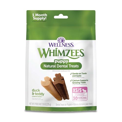 Wellness WHIMZEES Puppy Dog Dental Treats, Natural Chews, Extra Small & Small Size Stick, (30 Count)