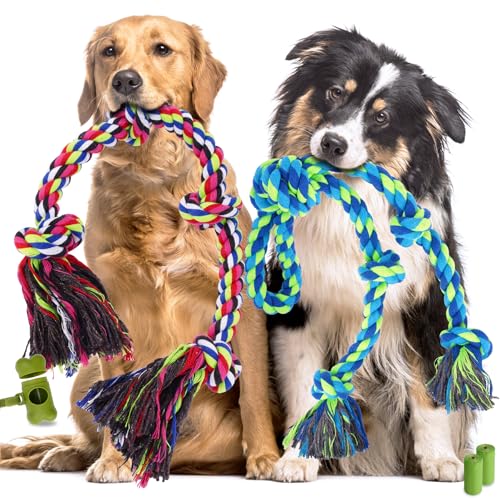 Eefitoys Heavy Duty Dog Rope Toys for Aggressive Chewers, Tough Tug of War Dog Toys for Large, Medium & Small Dogs 5 Pack Including 2 Ropes & 3 Supplies