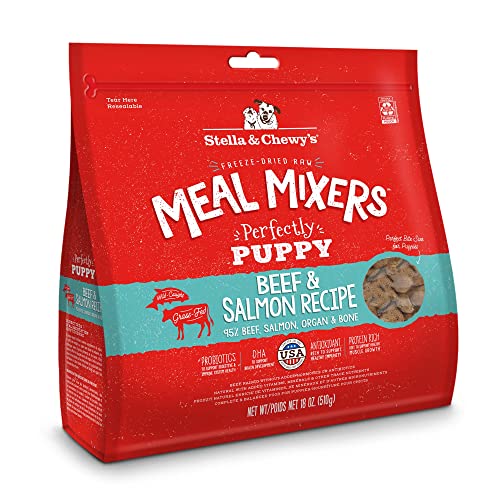 Stella & Chewy's Freeze Dried Raw Meal Mixers Crafted for Puppies Grain Free, Protein Rich Perfectly Puppy Beef & Salmon Recipe 18 oz Bag