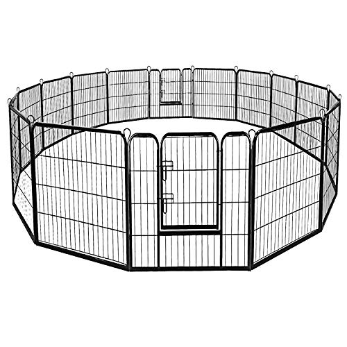Giantex Dog Fence with Door, 16/8 Panels for Outside Large Dogs, Portable Pet Playpen Fencing Enclosures, Heavy Duty Metal Camping Dog Fences for The Yard (16 Panels, 48 inch)