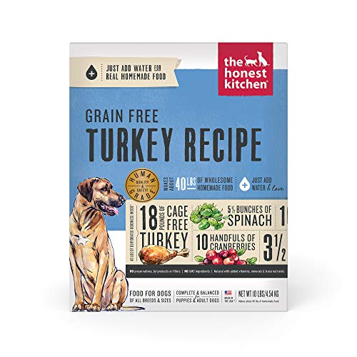 The Honest Kitchen Human Grade Dehydrated Grain Free Dog Food Complete Meal or Dog Food Topper Turkey 10 lb (makes 40 lbs)