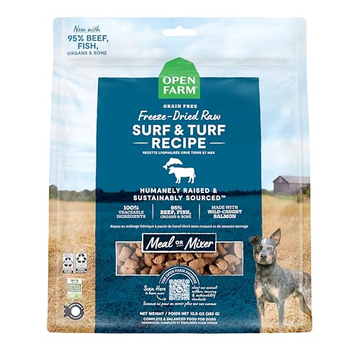 Open Farm Freeze Dried Raw Dog Food, Humanely Raised Meat Recipe with Non-GMO Superfoods and No Artificial Flavors or Preservatives (13.5 Ounce (Pack of 1), Surf & Turf Recipe)