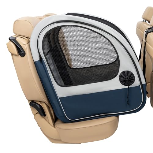 PetSafe Portable Pet Crate for Car, Aluminum Frame Dog Crate, Folds Down for Storage, Secures with Headrest Strap and Seatbelt, Pet Travel (Gray/Blue)