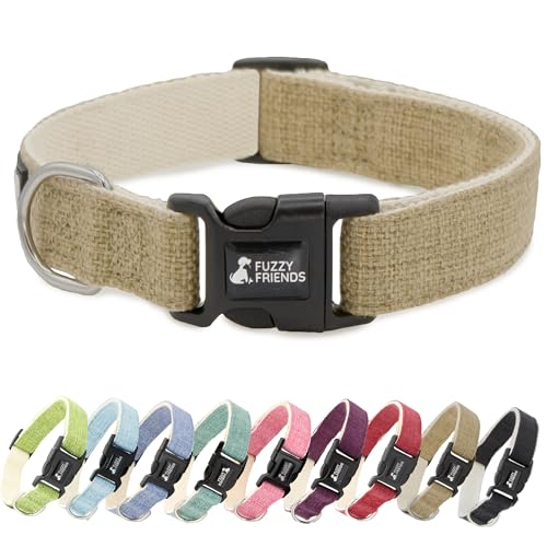 Fuzzy Friends Khaki Hemp Dog Collar - Hypoallergenic Dog Collar - Comfortable for Sensitive Skin or Allergies with no Harsh Dyes or Chemicals - 5 Sizes from X-Small to x-Large Breeds